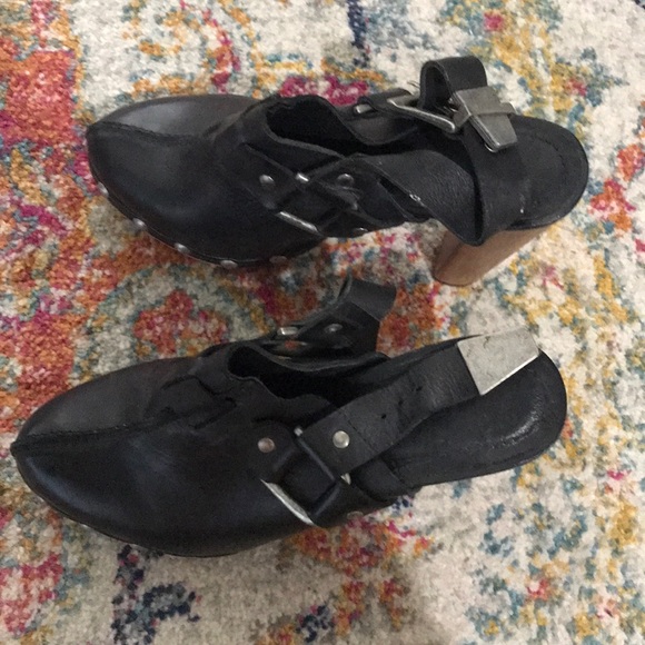 Topshop wooden clogs black w silver buckle - Picture 9 of 10